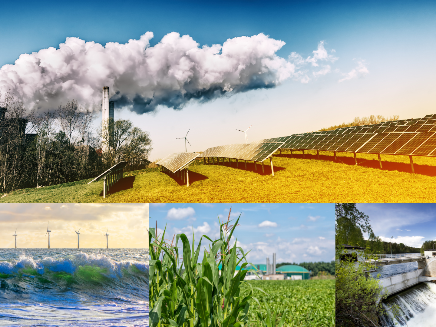 Pildil on kujutatud erinevad energia tootmise liigid