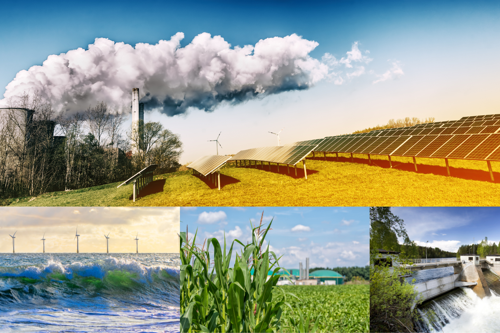 Pildil on kujutatud erinevad energia tootmise liigid